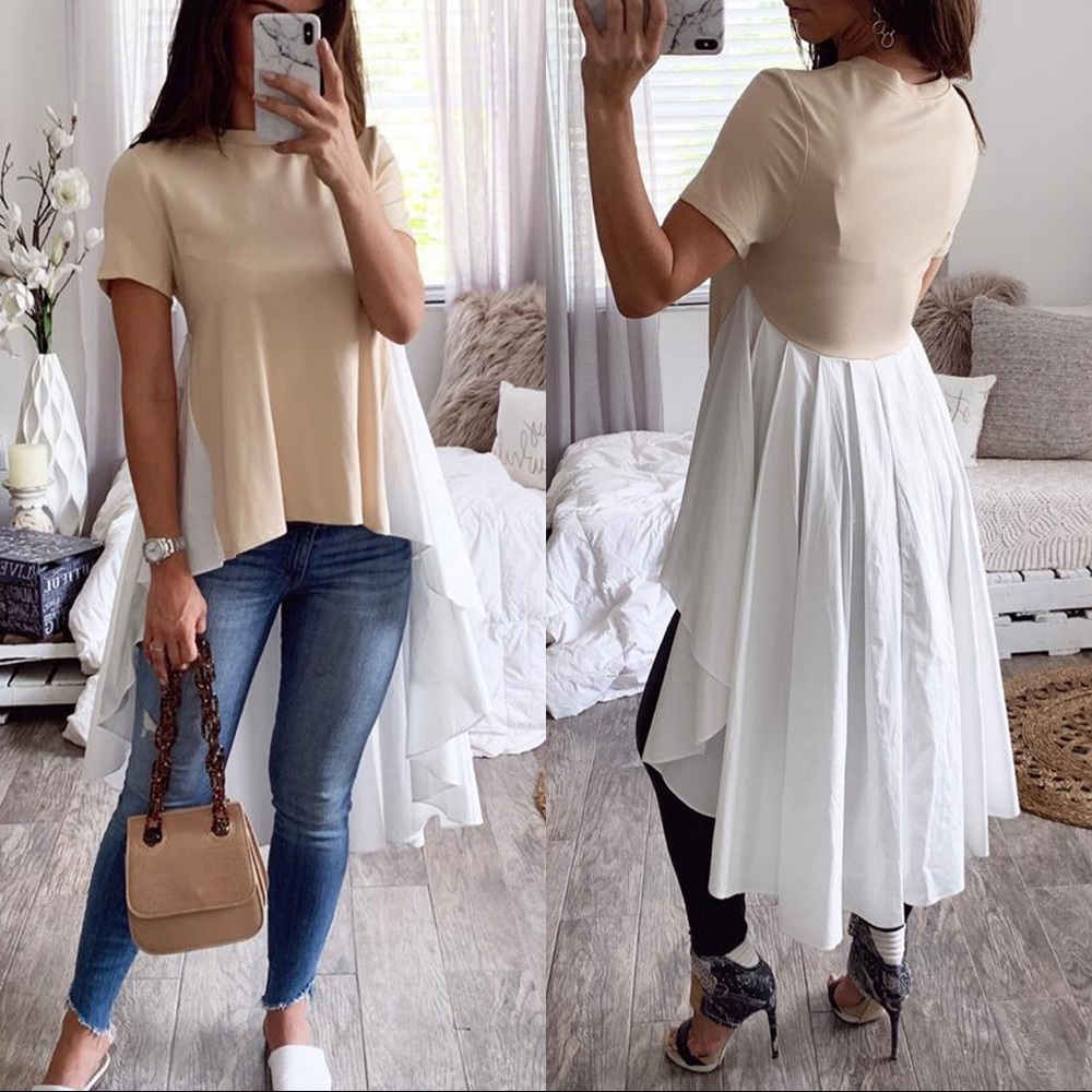 🆕Long Tail Peach Cream Short Sleeve Tee